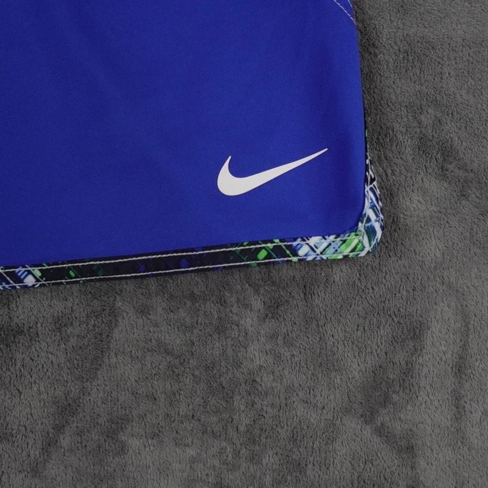 Nike Board Shorts Men 36 Blue Lace Up Grid‎ Trim Swim Trunks Unlined Beach Surf